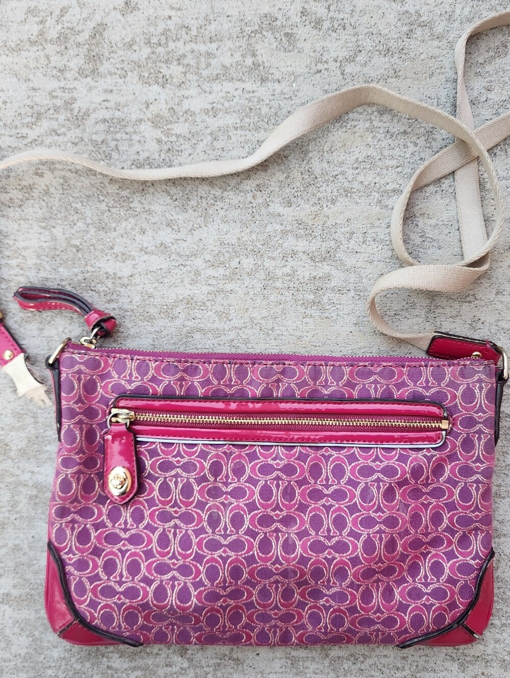 Coach Poppy Signature Pink Fuchsia Purple Signature Crossbody Bag